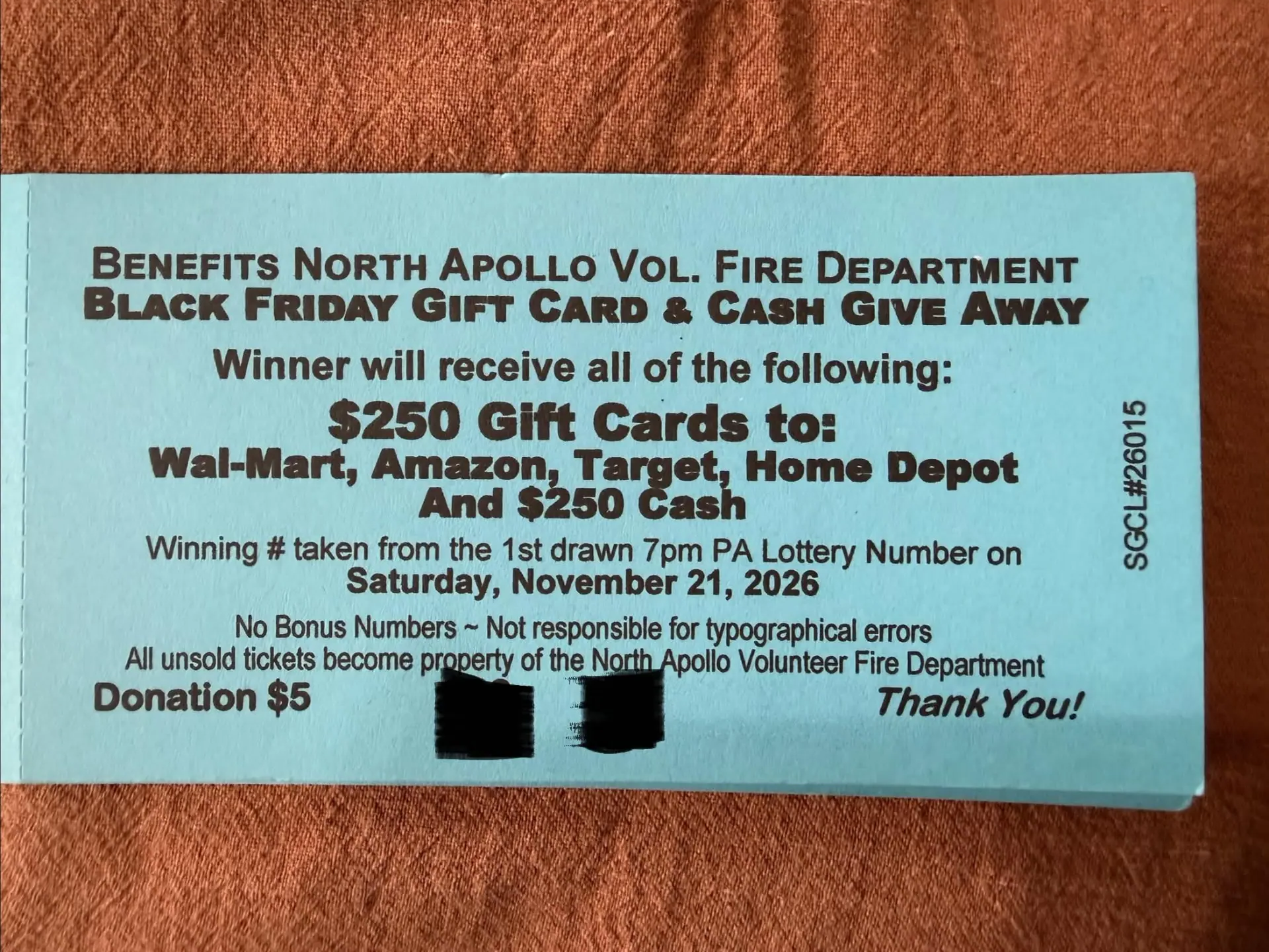Black Friday gift card and cash giveaway ticket
